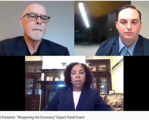 webcam images of presenters from the Reopening The Economy event