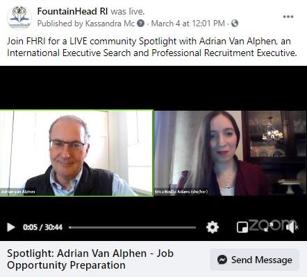 screenhot of facebook post for community spotlight with Adrian Van Alphen