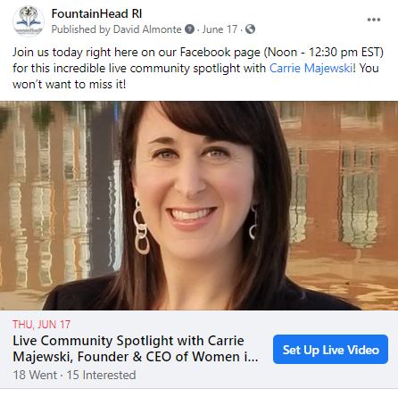 screenhot of facebook post for community spotlight with Carrie Majewski