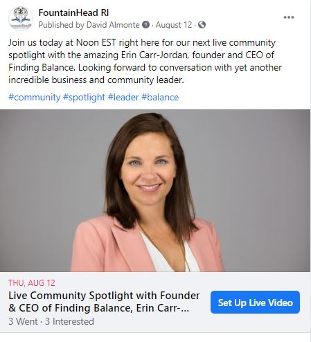 screenhot of facebook post for community spotlight with Erin Carr Jordan