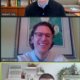 Stacked webcam shots of Hubert Joly, Jason Dodier and David Almonte from online meeting.