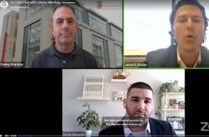 Three webcam feeds screenshot from fireside chat with danny warshay